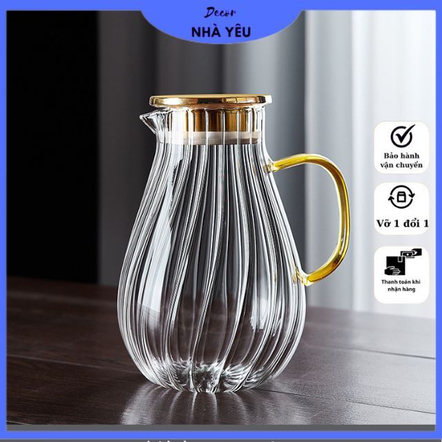 Bình nước thuỷ tinh chịu nhiệt cao cấp,nắp inox 304 thể tích 1,8L