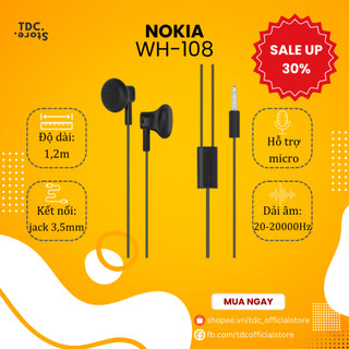 Tai nghe Nokia WiredHarmony WH-108 - Tai Nghe Có Dây 1,2m với Micro - Âm Thanh Bass và Treble Ổn Định