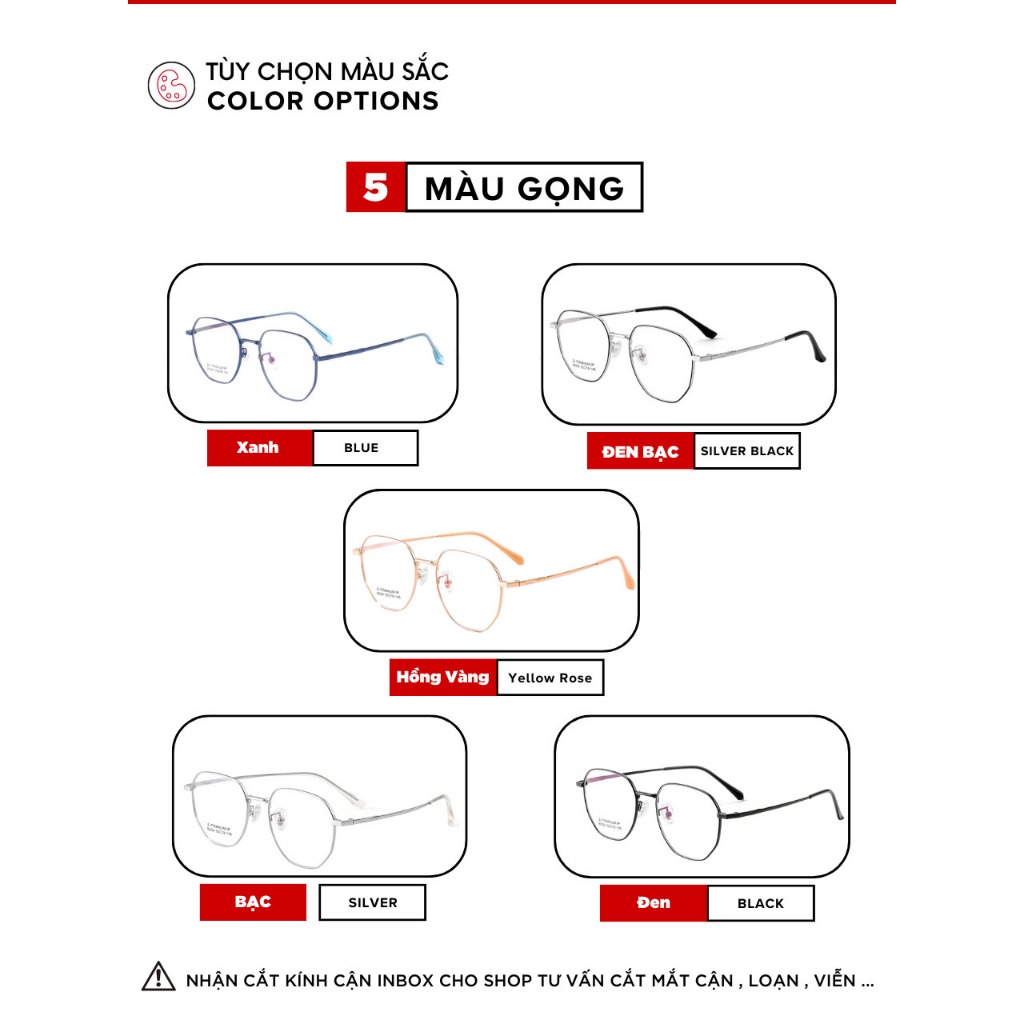 Gọng Kính Cận Dẻo Đa Giác Nam Nữ Braby Glasses Chất Liệu Titanium Gọng Mảnh Siêu Nhẹ Thiết Kế sang Trọng MK99  4.9  96 Đ