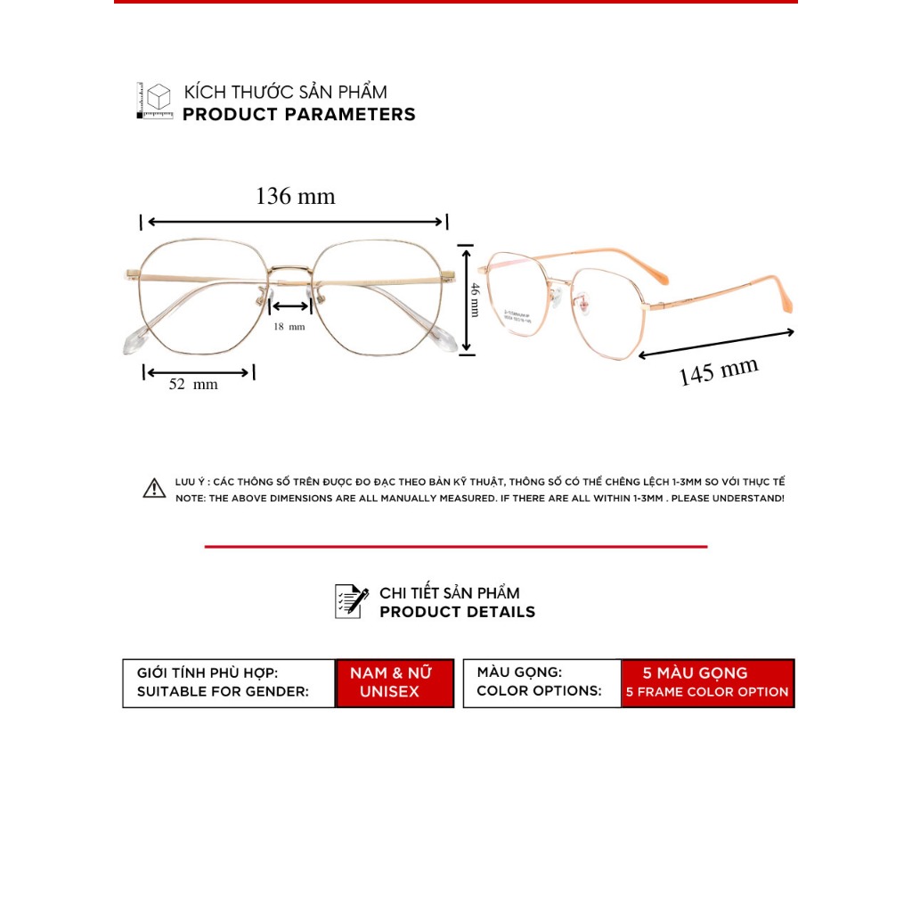 Gọng Kính Cận Dẻo Đa Giác Nam Nữ Braby Glasses Chất Liệu Titanium Gọng Mảnh Siêu Nhẹ Thiết Kế sang Trọng MK99  4.9  96 Đ