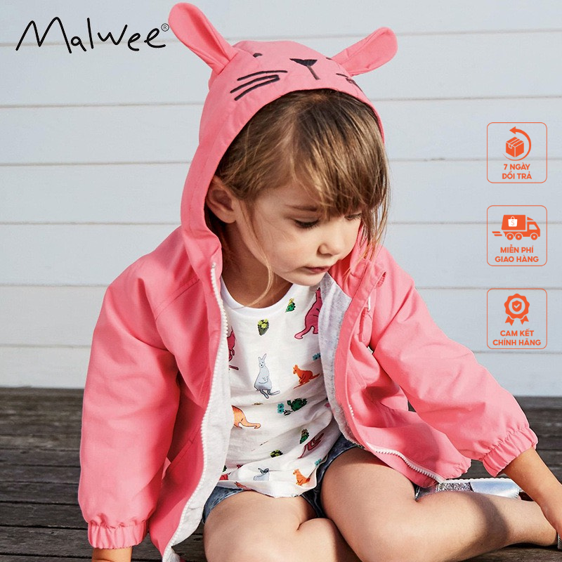Áo khoác gió hồng mũ thỏ Malwee thời trang trẻ em từ 2-7 tuổi MW4010