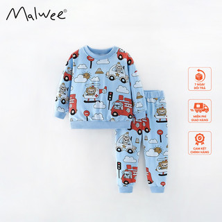 Bộ nỉ da cá Malwee xanh ô tô động vật thời trang trẻ em từ 2-7 tuổi MW9144