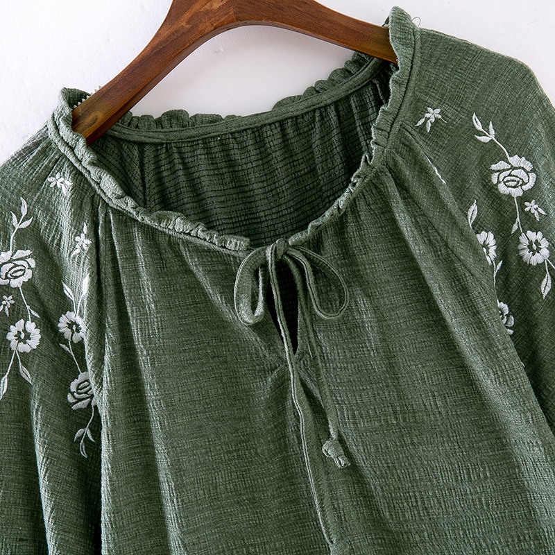 ÁO MORI XÔ MUSLIN THÊU CỔ THẮT NƠ TAY BỒNG