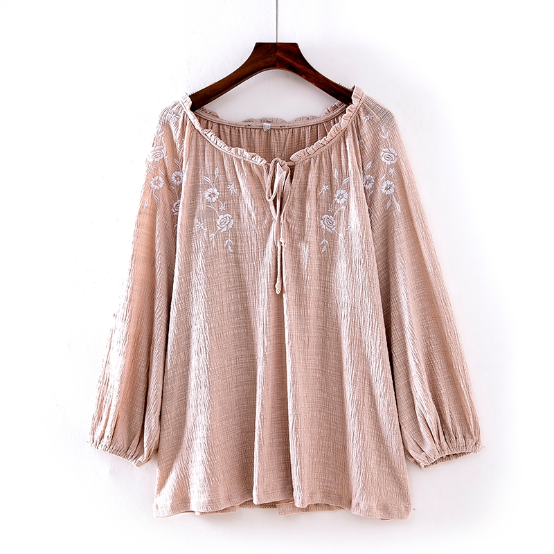 ÁO MORI XÔ MUSLIN THÊU CỔ THẮT NƠ TAY BỒNG