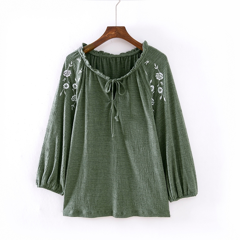 ÁO MORI XÔ MUSLIN THÊU CỔ THẮT NƠ TAY BỒNG