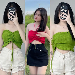 Áo quây nữ len dệt kim rút ngực đan lưng độc lạ hàng QC