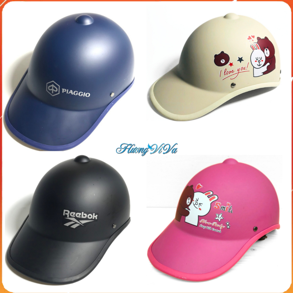 Mũ bảo hiểm lưỡi trai thể thao nam nữ hàng loại cứng, nón bảo hiểm nữ có lỗ, nhiều họa tiết hình cute, helo kity, gấu...