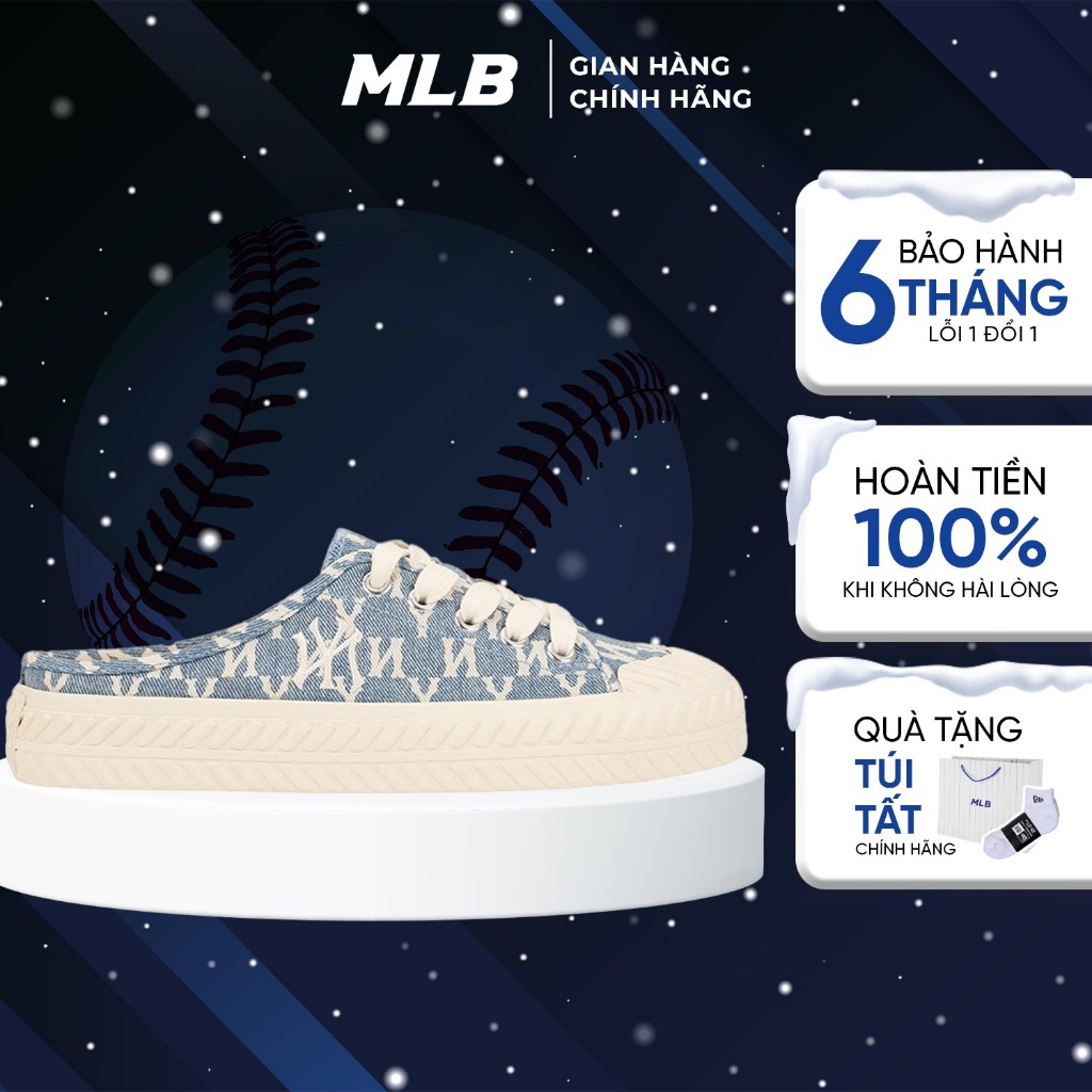 Giày MLB Playball Mule Mono Xanh Nhạt Chính Hãng . Sục Nữ Chính Hãng
