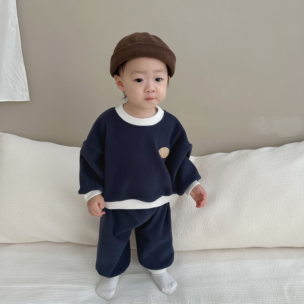 TE492 -Bộ áo+quần chất nỉ ép dày dặn cho bé trai bé gái hình chữ BOY thêu chắc chắn size 8-16kg