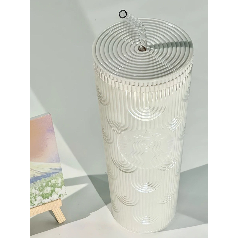 Ly giữ nhiệt Starbucks Siren Gradient White 710ml, bình nước nắp kín kèm ống hút hot 2023 Qimato