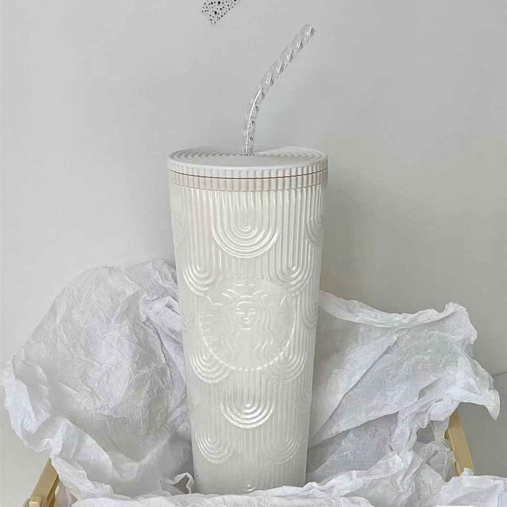 Ly giữ nhiệt Starbucks Siren Gradient White 710ml, bình nước nắp kín kèm ống hút hot 2023 Qimato