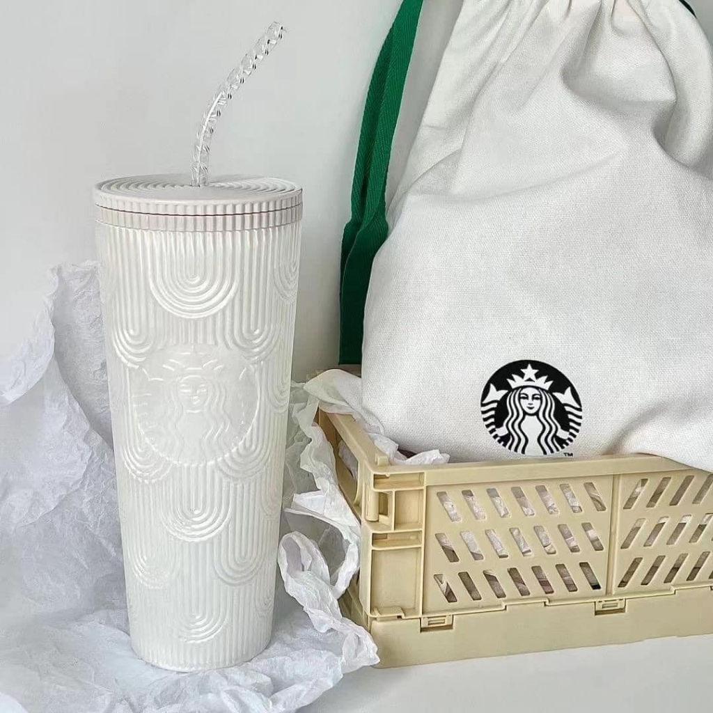 Ly giữ nhiệt Starbucks Siren Gradient White 710ml, bình nước nắp kín kèm ống hút hot 2023 Qimato