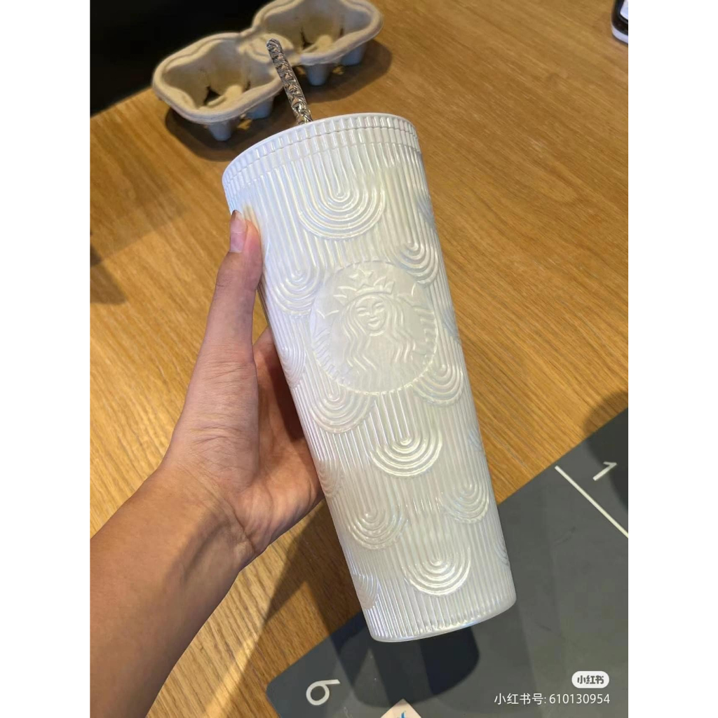 Ly giữ nhiệt Starbucks Siren Gradient White 710ml, bình nước nắp kín kèm ống hút hot 2023 Qimato
