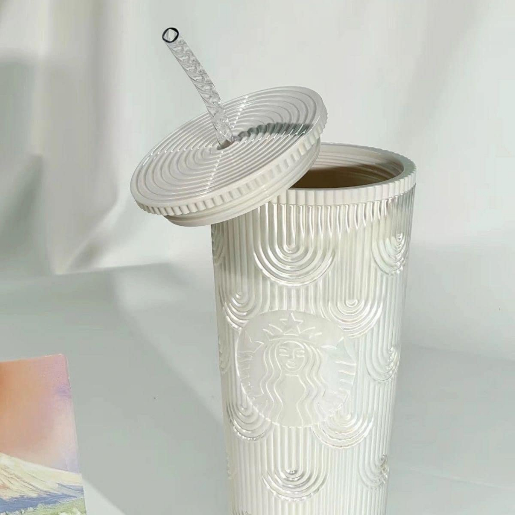 Ly giữ nhiệt Starbucks Siren Gradient White 710ml, bình nước nắp kín kèm ống hút hot 2023 Qimato
