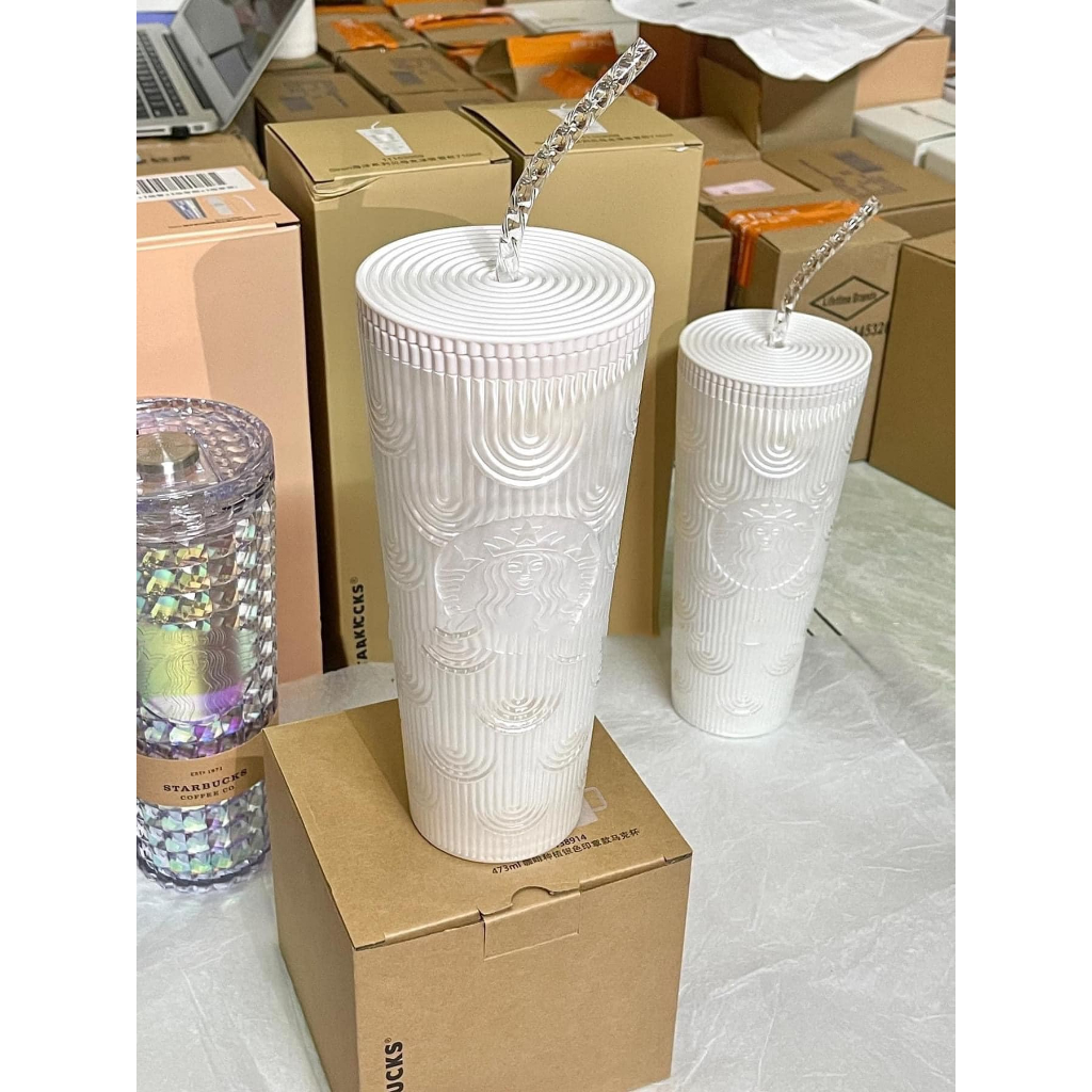 Ly giữ nhiệt Starbucks Siren Gradient White 710ml, bình nước nắp kín kèm ống hút hot 2023 Qimato