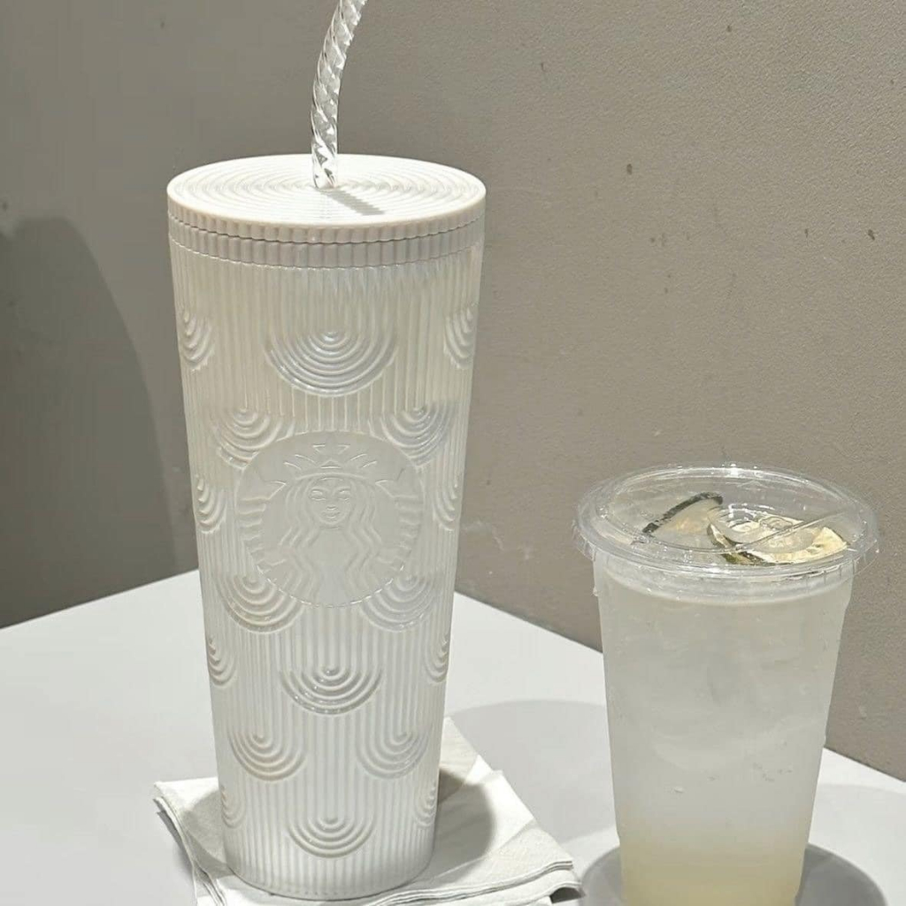 Ly giữ nhiệt Starbucks Siren Gradient White 710ml, bình nước nắp kín kèm ống hút hot 2023 Qimato