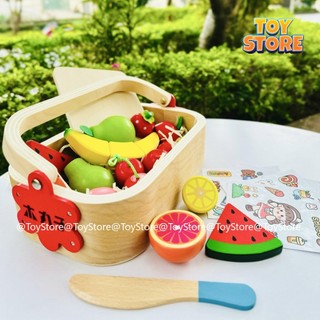 Bộ đồ chơi hộp xách tay cắt hoa quả, rau củ gỗ có nam châm toystore FUDAER
