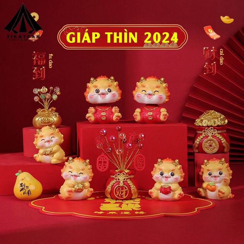 Rồng con năm mới, mô hình rồng đáng yêu trang trí tết, làm quà tặng, decor chất liệu đá thạch cao chắn chắn