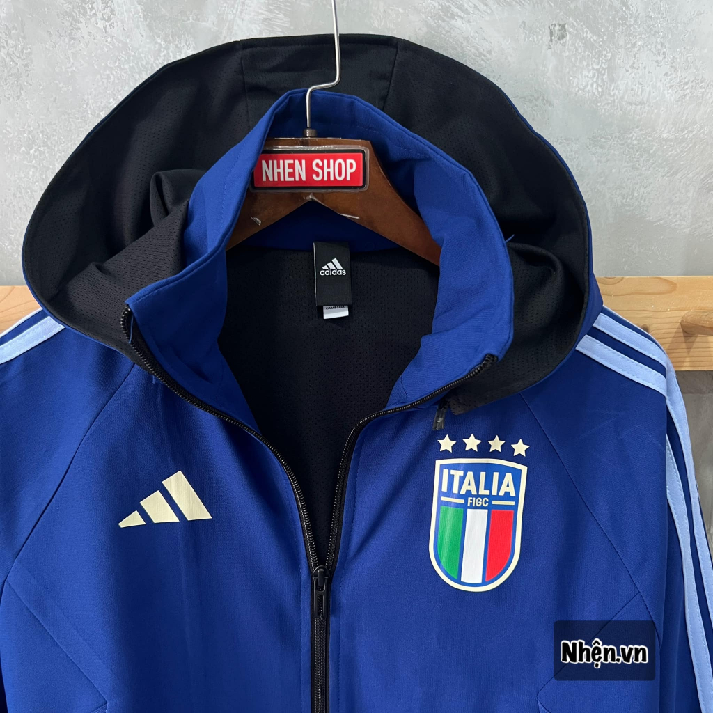 Áo khoác gió thể thao 2 lớp đội tuyển Ý xanh dương sọc xanh dương 2022/23