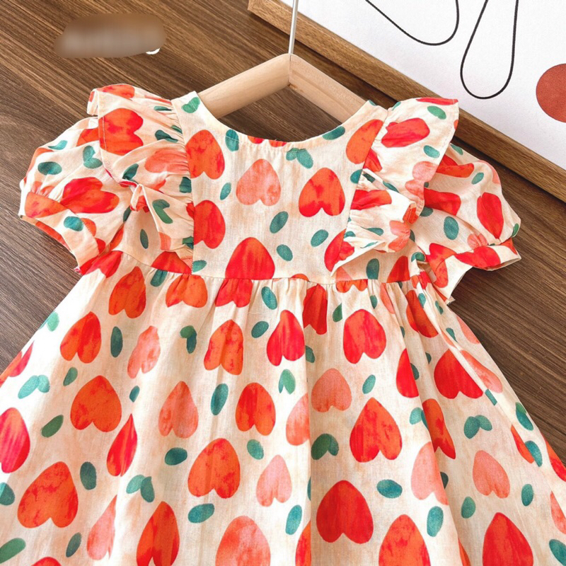 ❣️Đầm hoa tim đỏ thô mềm xinh tươi cho bé