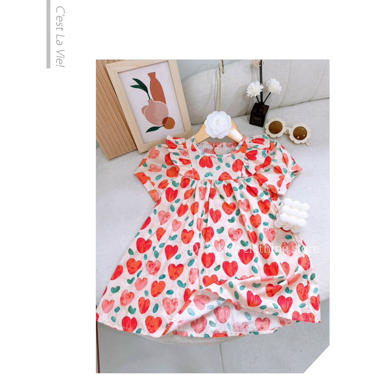 ❣️Đầm hoa tim đỏ thô mềm xinh tươi cho bé