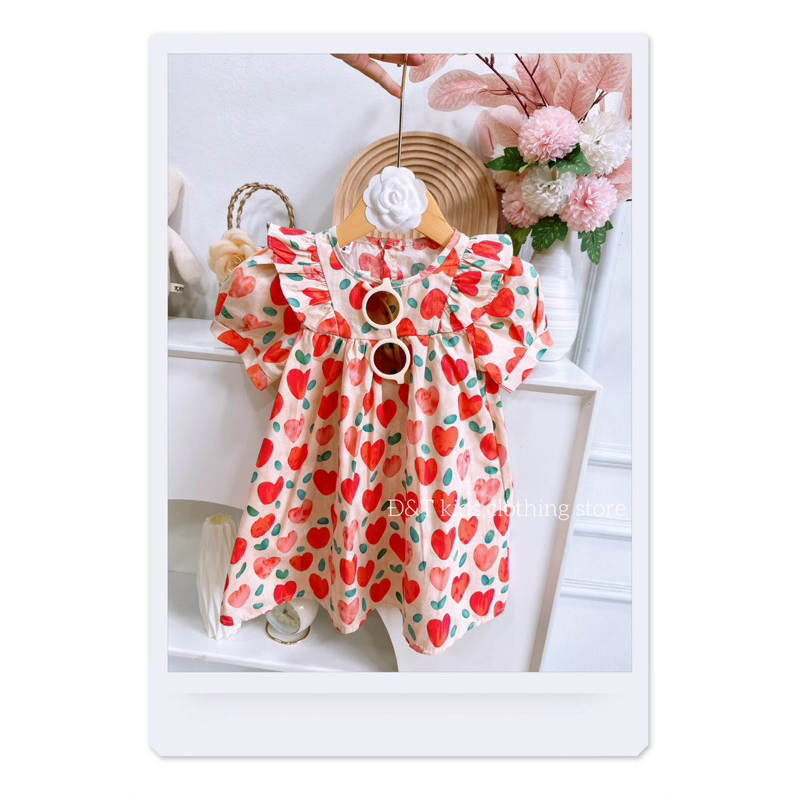 ❣️Đầm hoa tim đỏ thô mềm xinh tươi cho bé