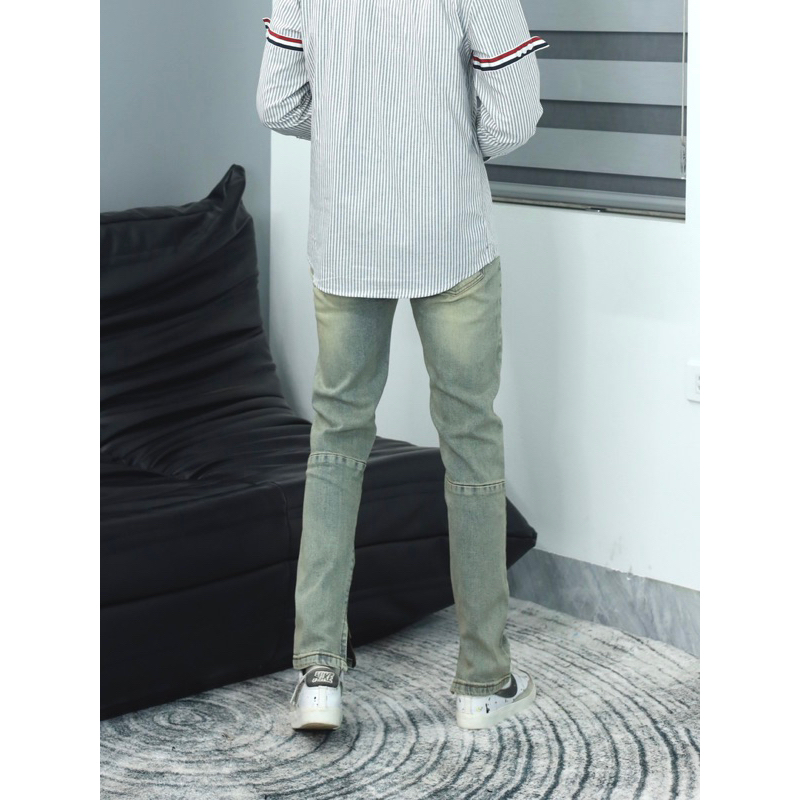 Quần jean nam streetwear cao cấp BEAR STREETWEAR,màu xanh vàng vintage wash,form slimfit,vải denim co giãn