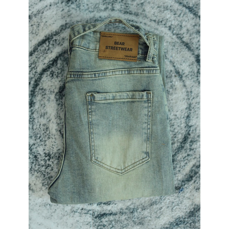 Quần jean nam streetwear cao cấp BEAR STREETWEAR,màu xanh vàng vintage wash,form slimfit,vải denim co giãn