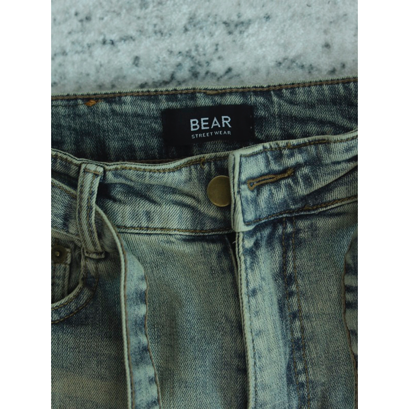 Quần jean nam streetwear cao cấp BEAR STREETWEAR,màu xanh vàng vintage wash,form slimfit,vải denim co giãn