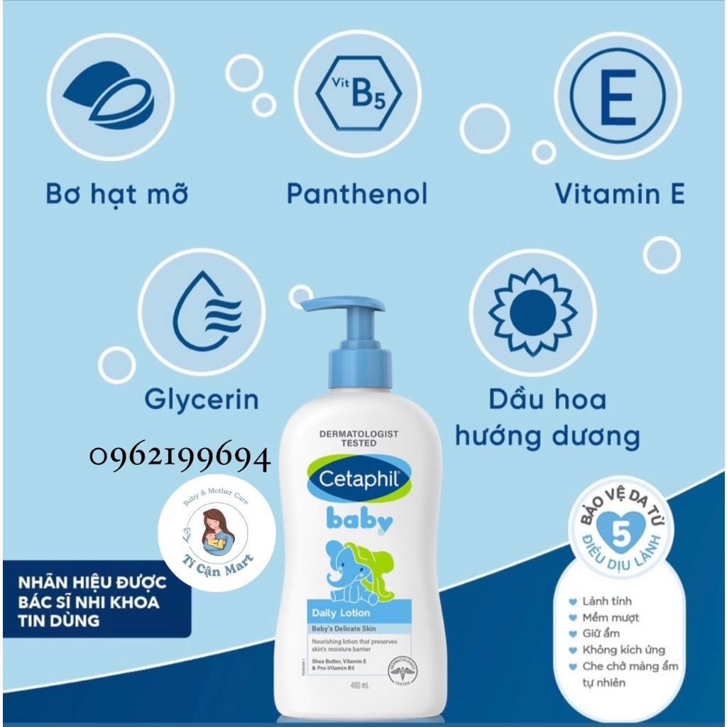 Sữa tắm gội cho bé Cetaphil Baby Wash & Shampoo  400mL, 230ml