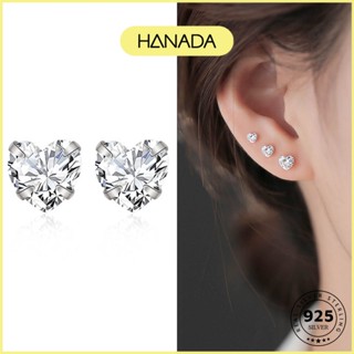 Bông Tai Bạc 925 HANADA Trái Tim Một Viên Đá Khuyên Tai Nụ Đá Đơn Giản 1179 D10
