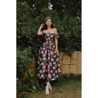 Váy bồng xoè tafta in hoa mẫu đơn The Peachy