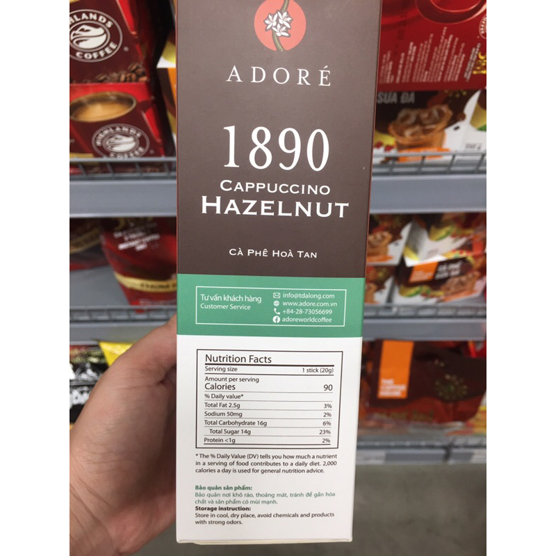 Cà Phê Hoà Tan Adore 1890 Cappuccino Hazelnut