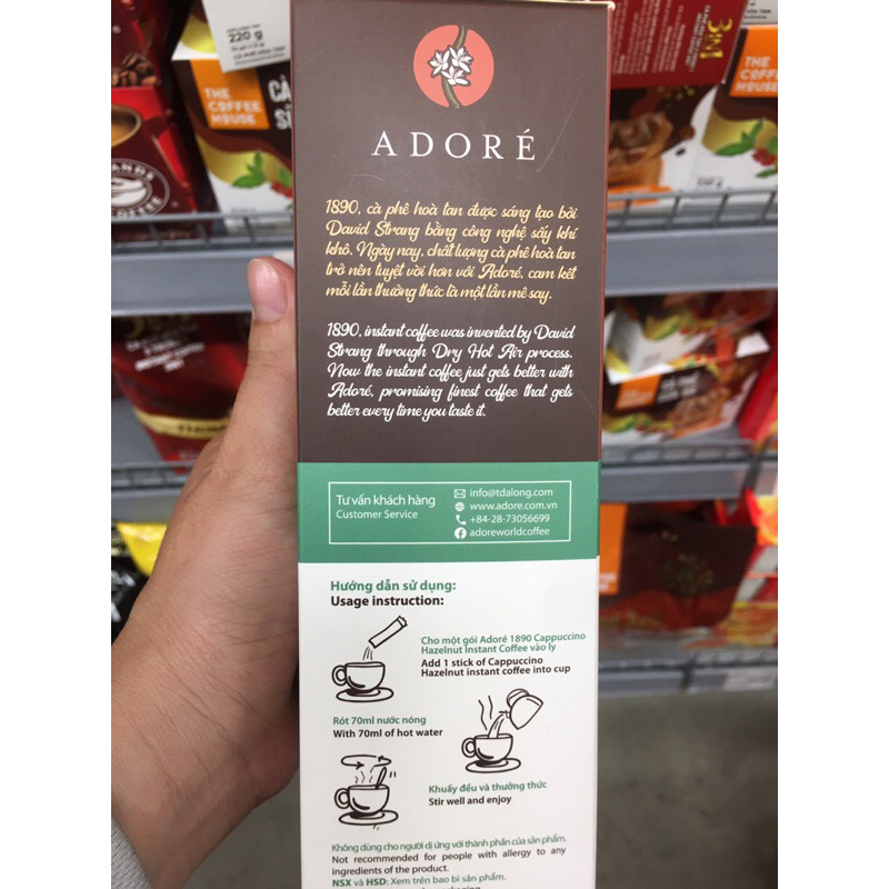 Cà Phê Hoà Tan Adore 1890 Cappuccino Hazelnut