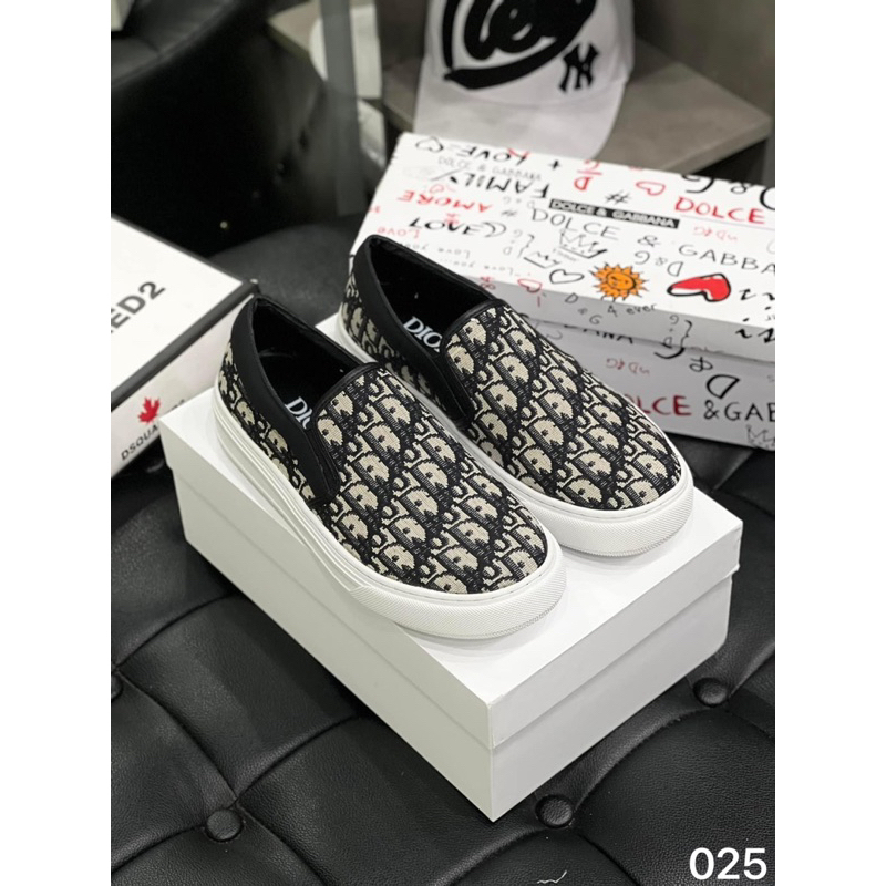 Giày Lười Bố Già  Karl dân chơi logo thêu, Giày Dio.r_Vân Dệt Canvas, Giày Lười Chun Chéo, Chun Ngang_GVC_DG HOT 2023