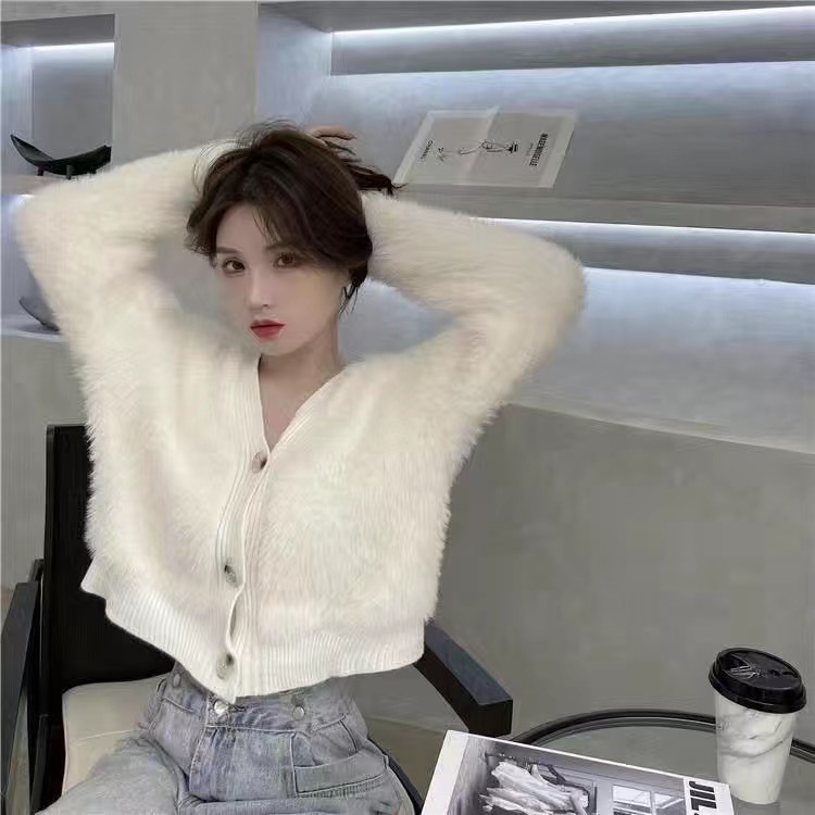 Áo khoác Cardigan len lông thỏ cổ V HÀNG QCCC mềm mịn chuẩn form, áo cardigan cúc dáng ngắn  SP46