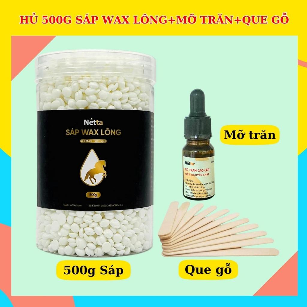 Combo 500g sáp wax lông cao cấp + Mỡ trăn 10ml nguyên chất -Sáp thơm, wax sạch lông- Tặng que gỗ
