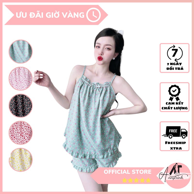 Bộ ngủ nữ lụa 2 dây Annytrinh mặc nhà đẹp mát mẻ, thoải mái xinh xắn cho mùa hè free size dưới 55kg