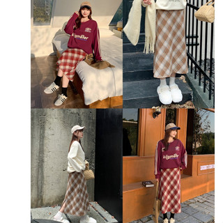 Chân váy len nữ dáng dài dạ bông kiểu dáng Hàn Quốc, váy dạ xẻ mặc noel DELIZ