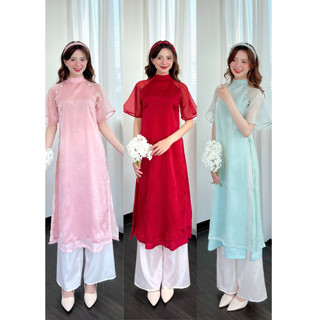 Set áo dài voan tơ tặng kèm bờm kimii ad20 p6k2