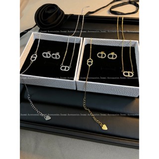 Set vòng cổ, khuyên tai CD titan cao cấp, bông tai thương hiệu cực hot dây chuyền Loại 1