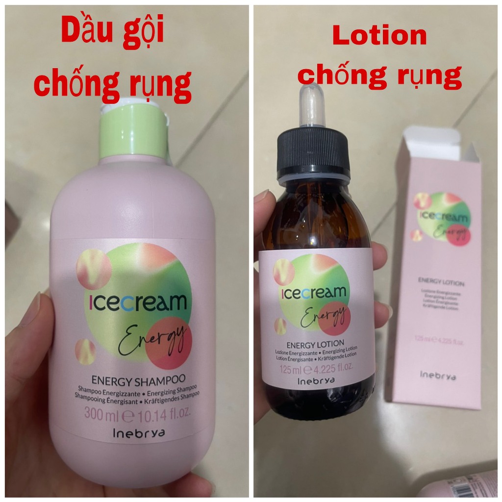 BỘ DẦU GỘI VÀ TINH CHẤT CHỐNG RỤNG VÀ HỖ TRỢ MỌC TÓC INEBRYA ICE CREAM ENERGY SHAMPOO LOTION 300ML/125ML