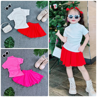 Set Áo Thun Kèm Chân Váy Bé Gái Chất Thun Cotton 4 Chiều Co Dãn