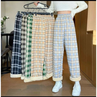 Quần Kẻ Caro Lót Lông Cạp Chun Nữ . Quần dáng suông phong cách Hàn Quốc