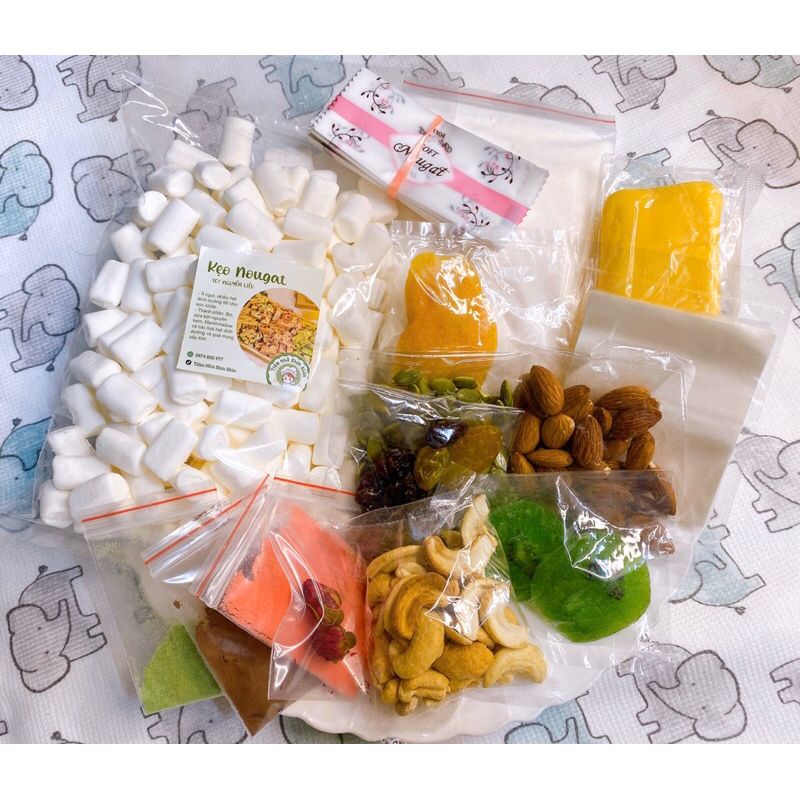 Set nguyên liệu làm kẹo nougat 500g (Kẹo hạnh phúc, làm được 40 đến 50c) đã bao gồm giấy nến
