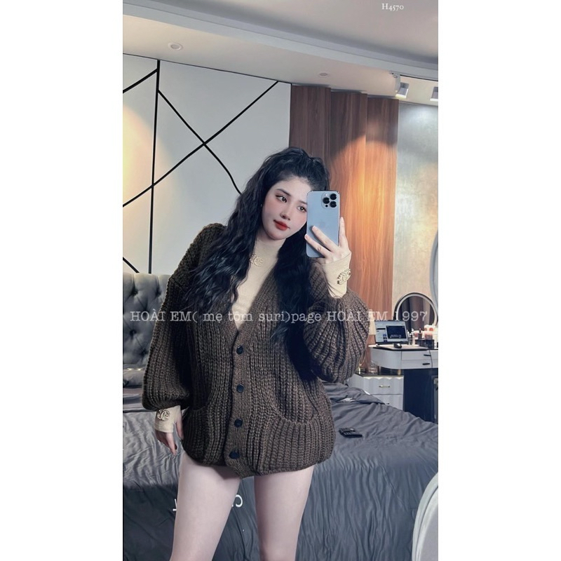 Áo Khoác Cadigan Len Nâu Siêu Hot