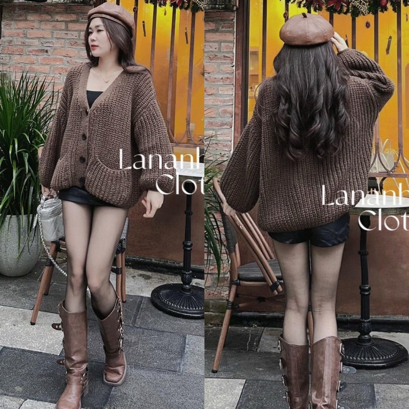 Áo Khoác Cadigan Len Nâu Siêu Hot