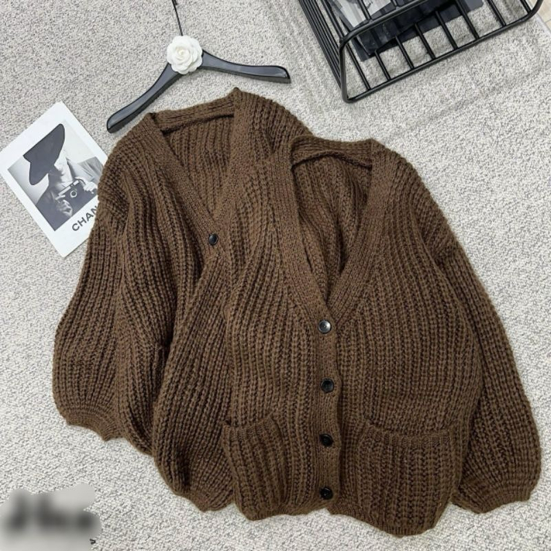 Áo Khoác Cadigan Len Nâu Siêu Hot