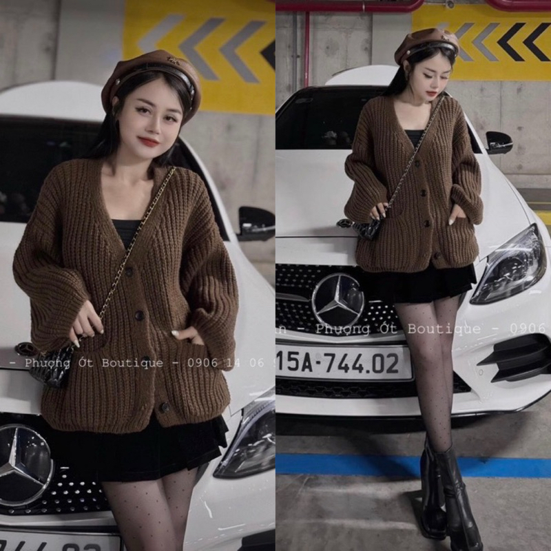 Áo Khoác Cadigan Len Nâu Siêu Hot