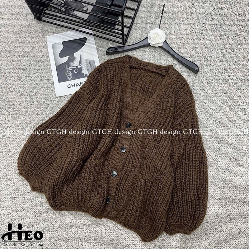 Áo Khoác Cadigan Len Nâu Siêu Hot